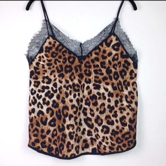 ♥️BUNDLE ONLY♥️ Leopard Print Rich Textured Graphic Black Lace Camisole SZ S - Picture 8 of 8